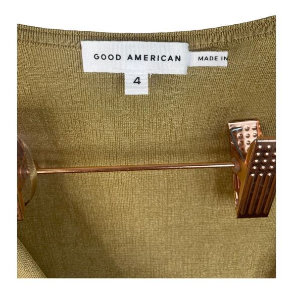 Good American Shimmer Faux Wrap Dress Long Sleeve Side Slit Metallic Gold Sz XL - Picture 12 of 12